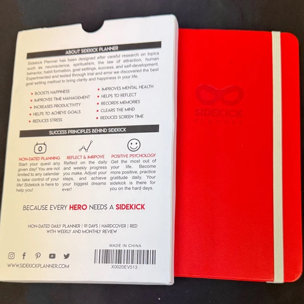 Red Sidekick Planner non dated planning reflect & improve positive psychology